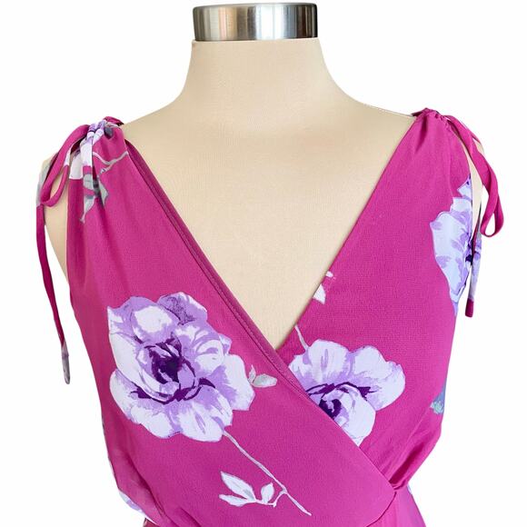 Lulus Magenta Purple Floral Maxi Dress Sleeveless Backless MED Romantic Prom - Picture 3 of 12